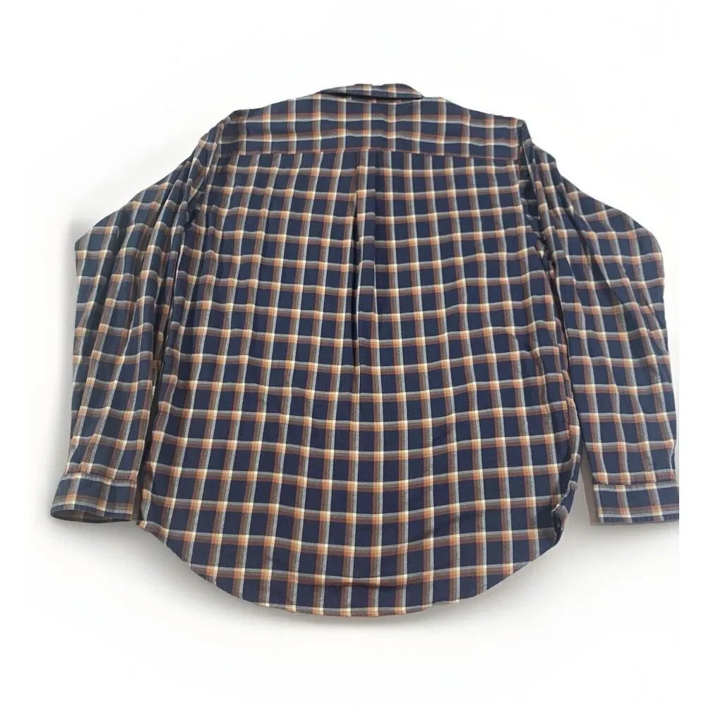 Patagonia Worn Wear Organic Cotton L/S‎ Button Up Shirt Size L Blue Orange Plaid